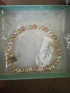 Park Lane Tri-Tone Beaded Stretch Bracelet with Crystal Heart Charm